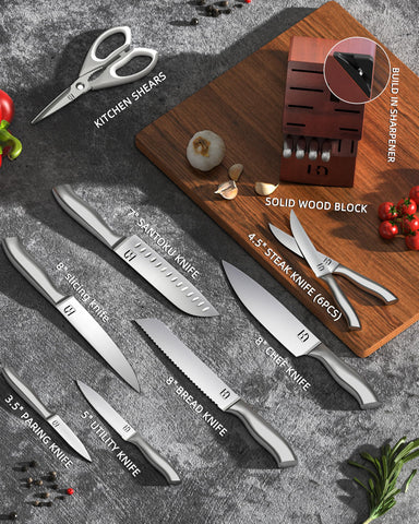 KnifeSaga 7-inch santoku knife in block for versatile slicing.