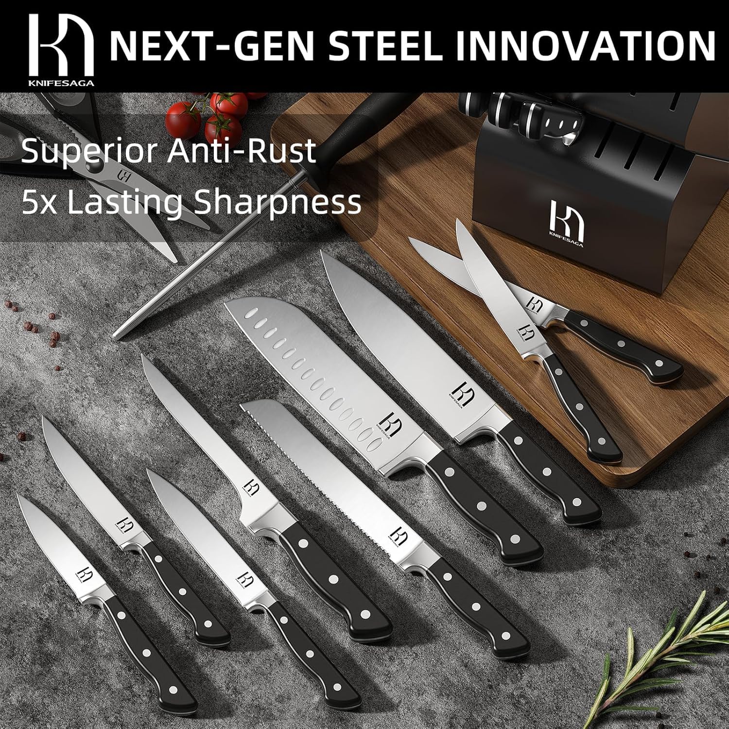 KnifeSaga 7-inch santoku knife for versatile chopping and smooth cuts.