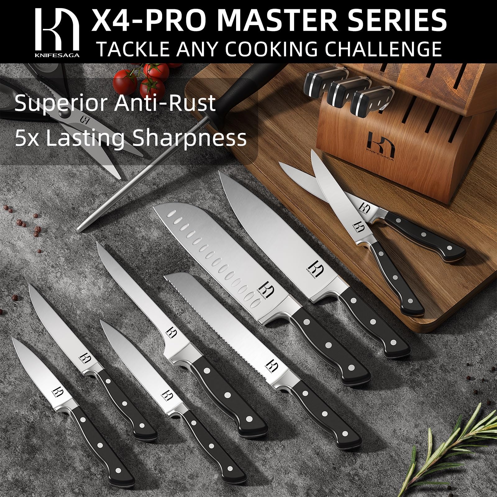KnifeSaga 7in santoku knife versatile chopping and delicate preps.