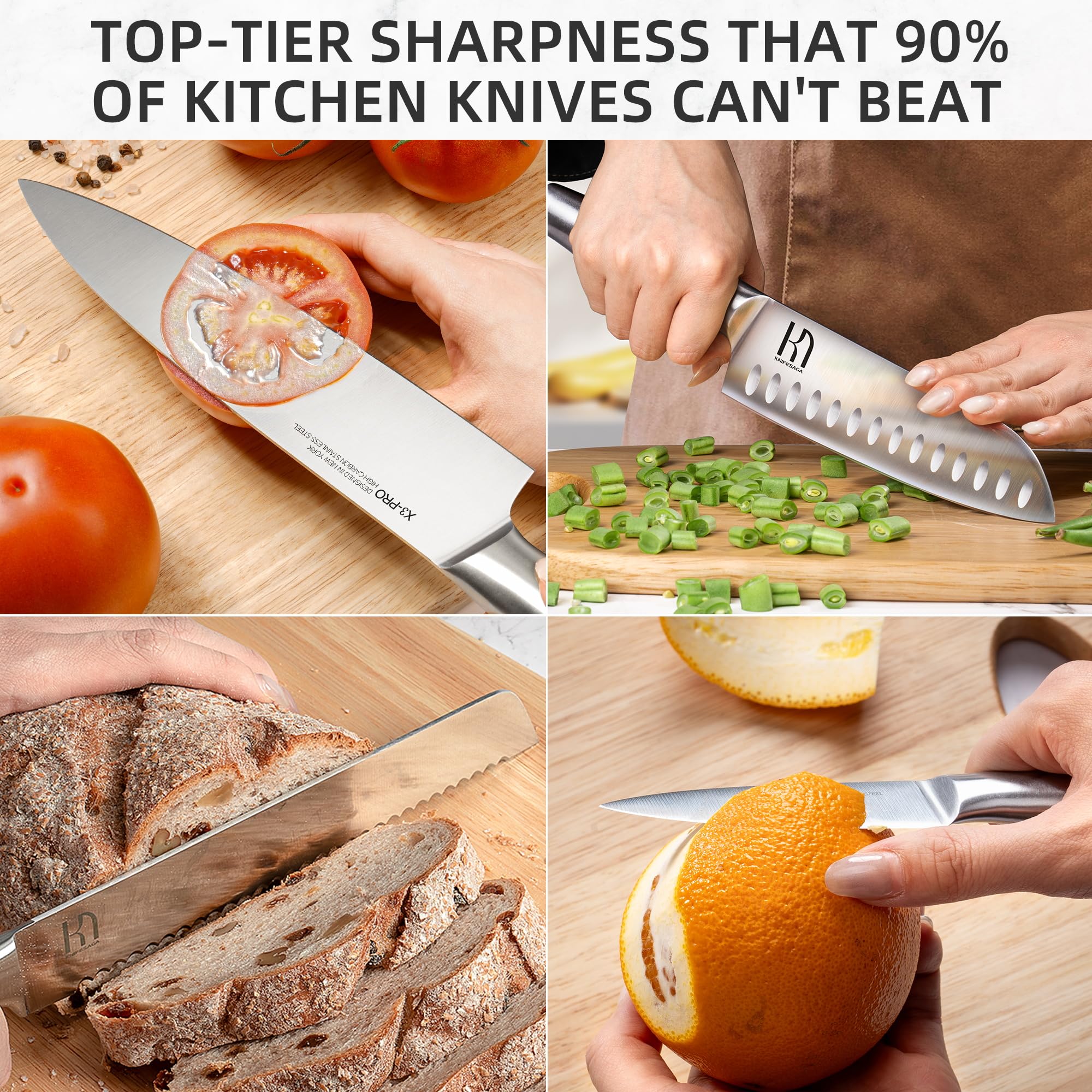 KnifeSaga 8-inch bread knife with serrated edge for clean crusts and precision.