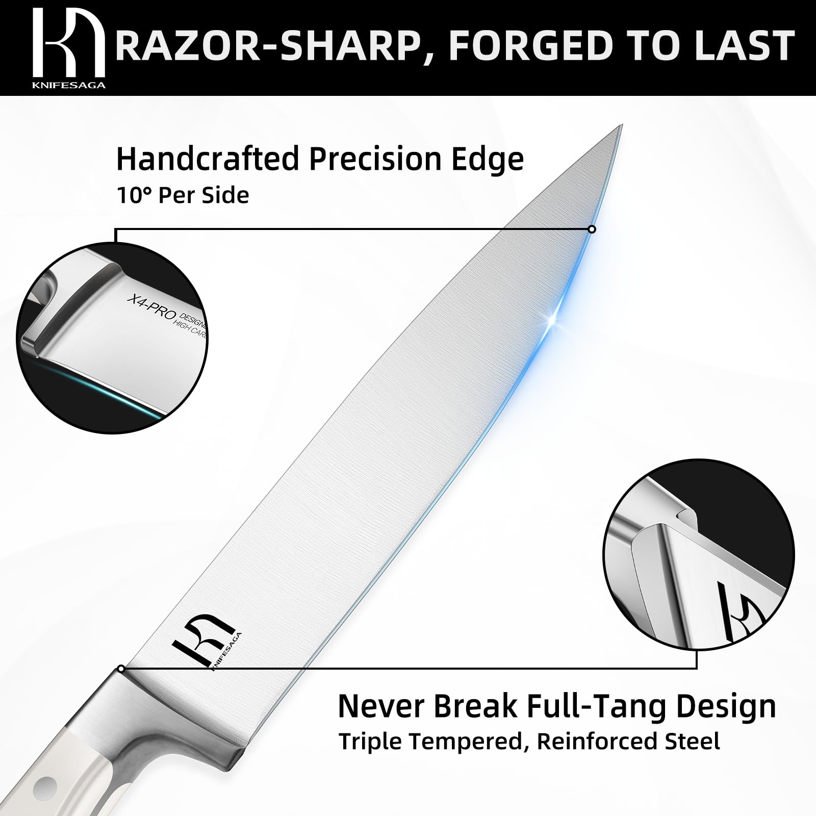 KnifeSaga 8-inch chef knife with razor-sharp edge for clean cuts