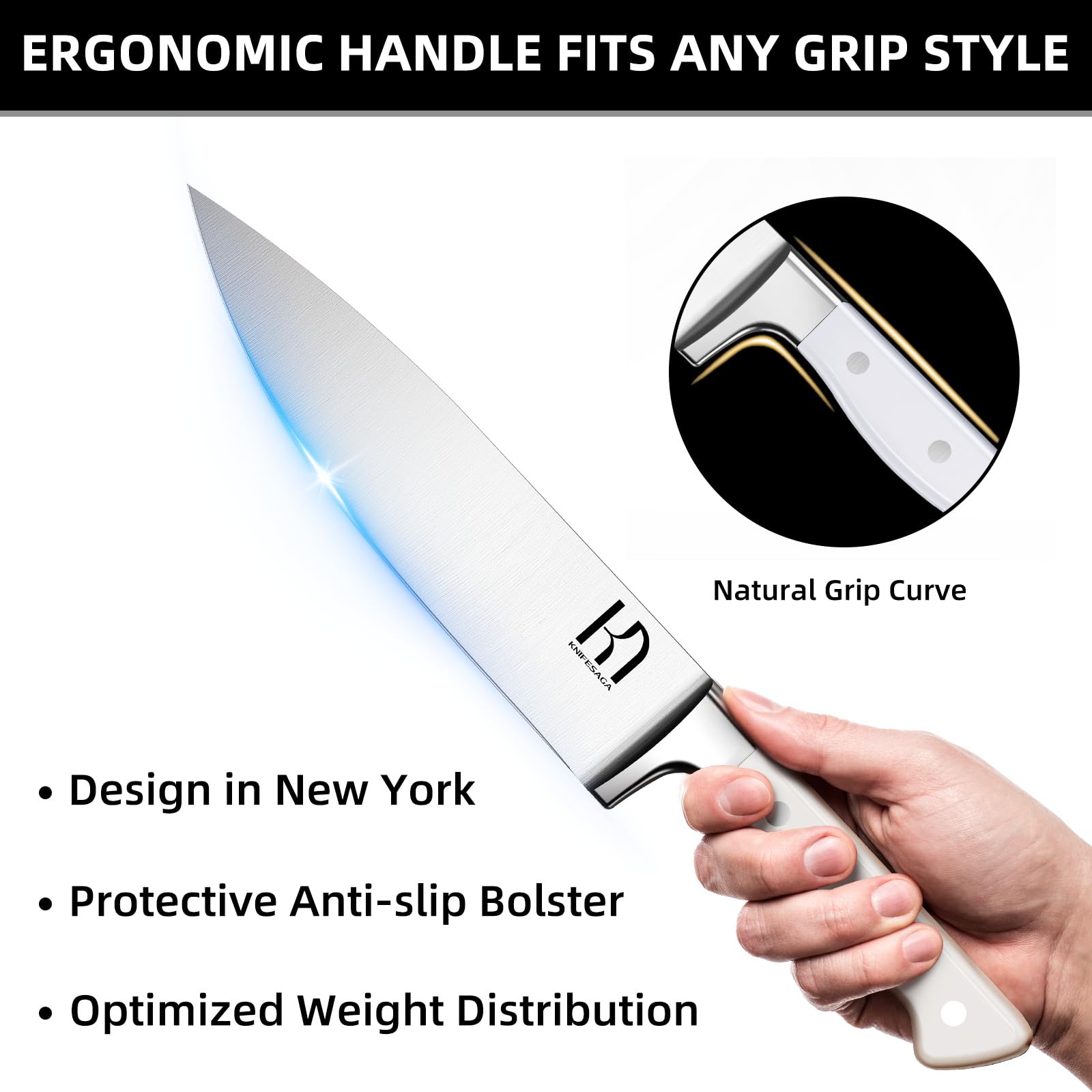 KnifeSaga 6-inch boning knife enables precise trimming and deboning.