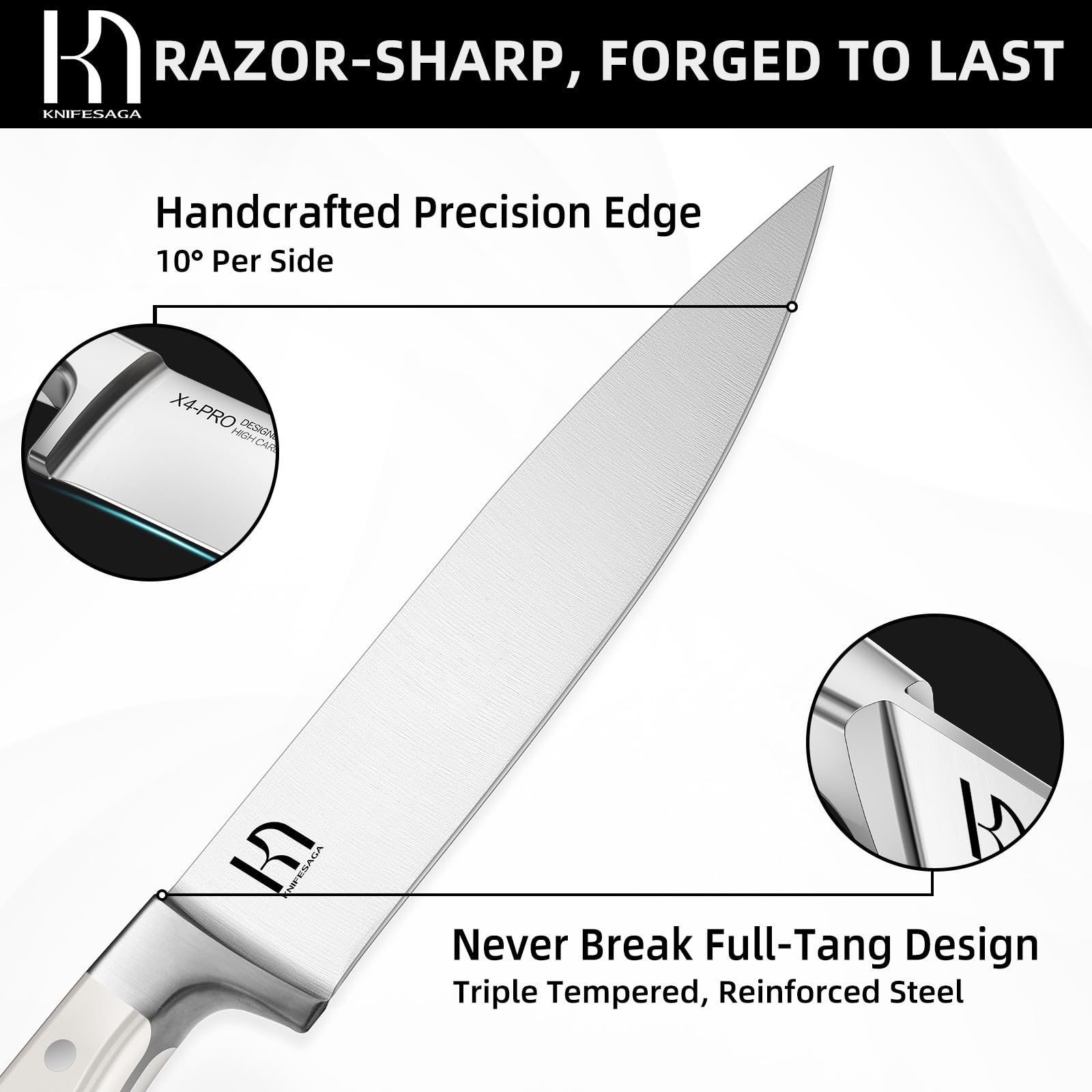 KnifeSaga 8-inch chef knife in action provides precise, smooth slicing.