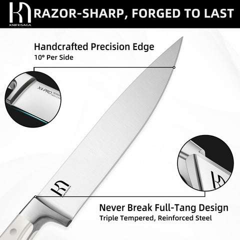 KnifeSaga 8-inch chef knife in action provides precise, smooth slicing.