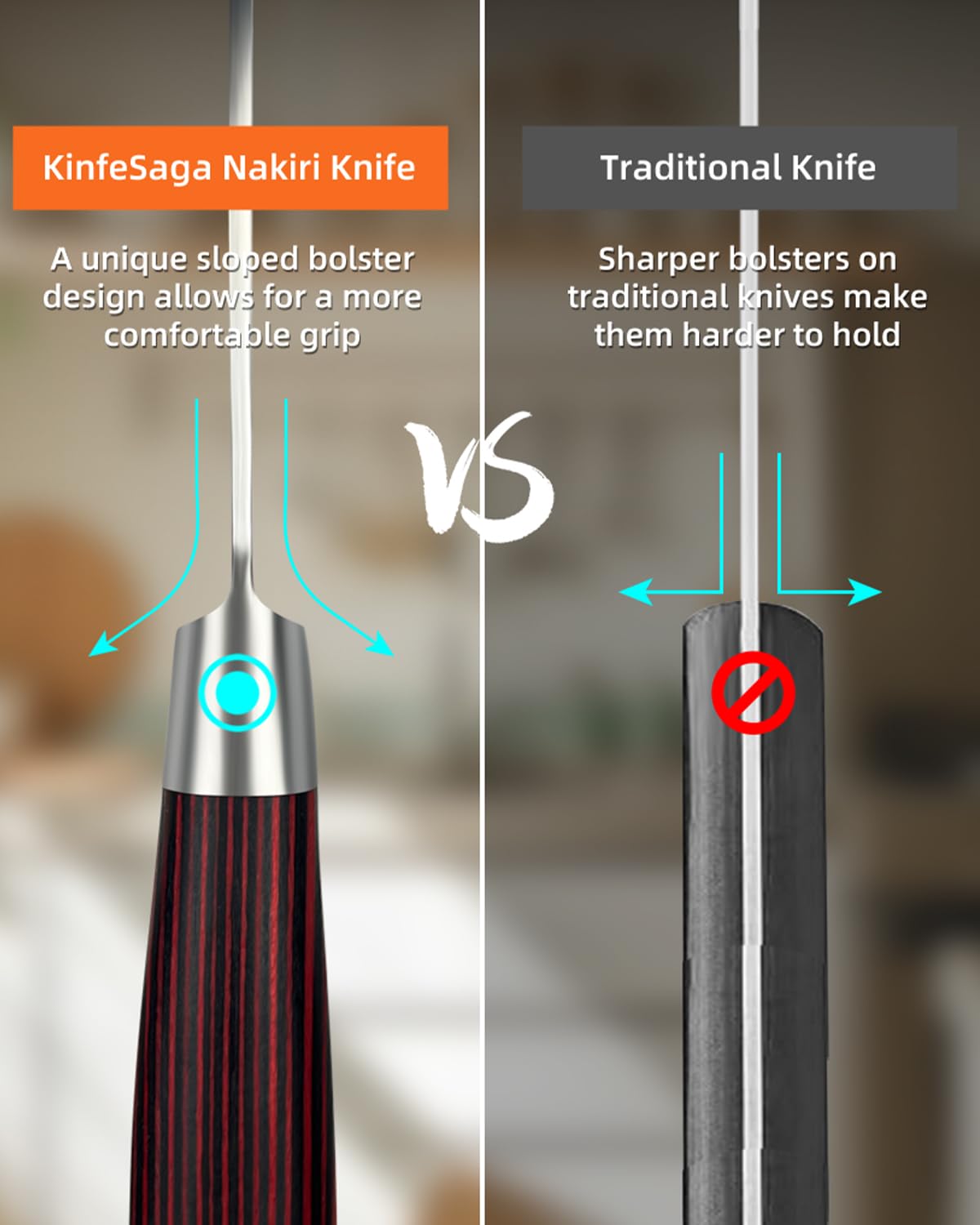 KnifeSaga Nakiri combines carbon steel with stainless properties for durability