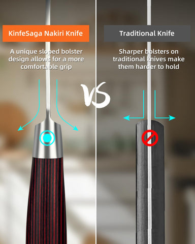 KnifeSaga Nakiri combines carbon steel with stainless properties for durability