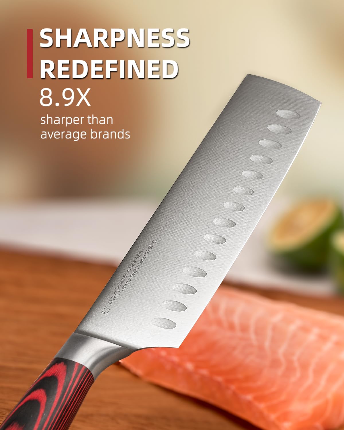 KnifeSaga Nakiri Granton edge reduces sticking for smooth vegetable slicing