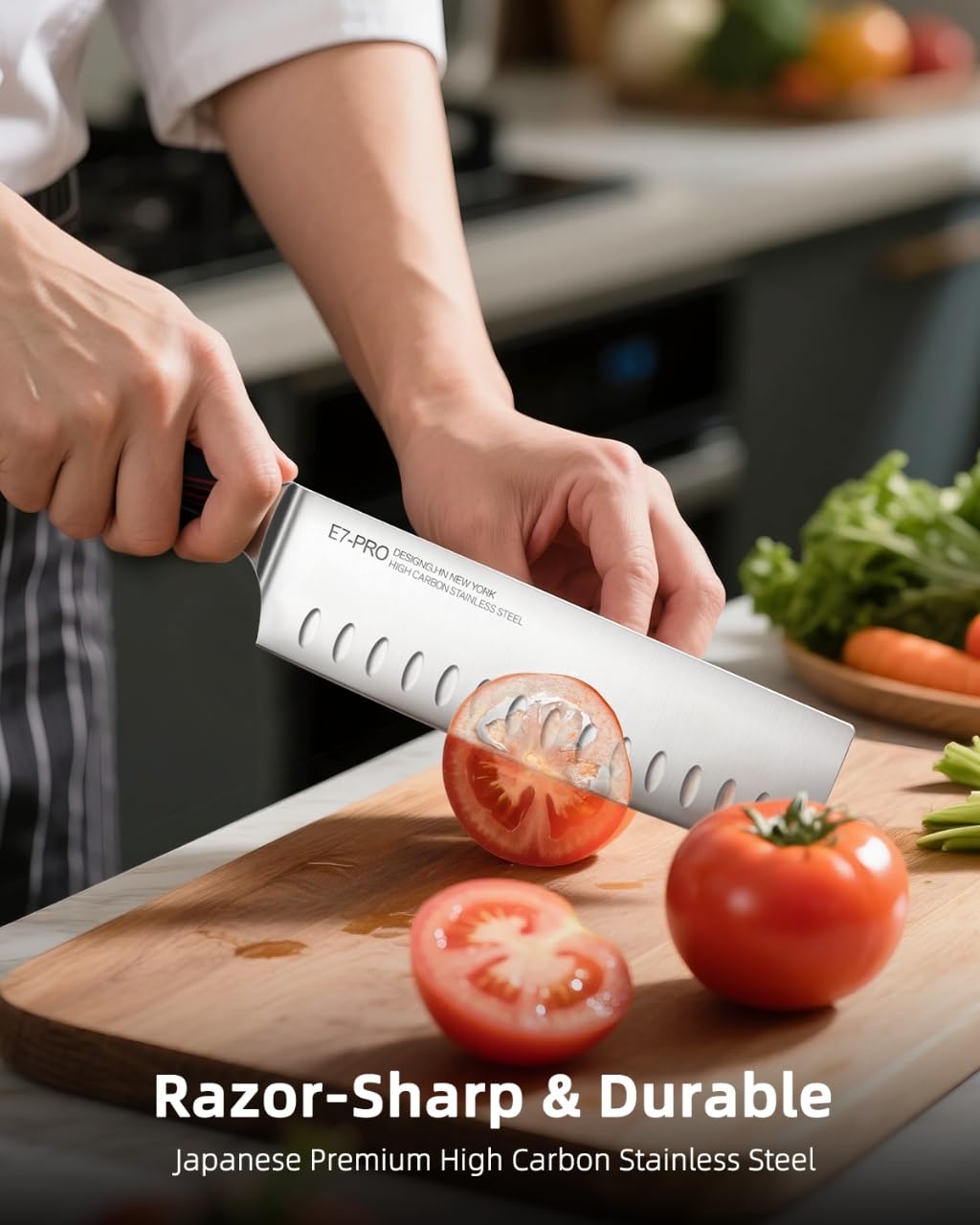 KnifeSaga Nakiri ergonomic handle provides secure grip for comfortable long prep sessions
