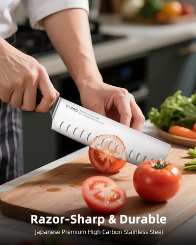 KnifeSaga Nakiri ergonomic handle provides secure grip for comfortable long prep sessions