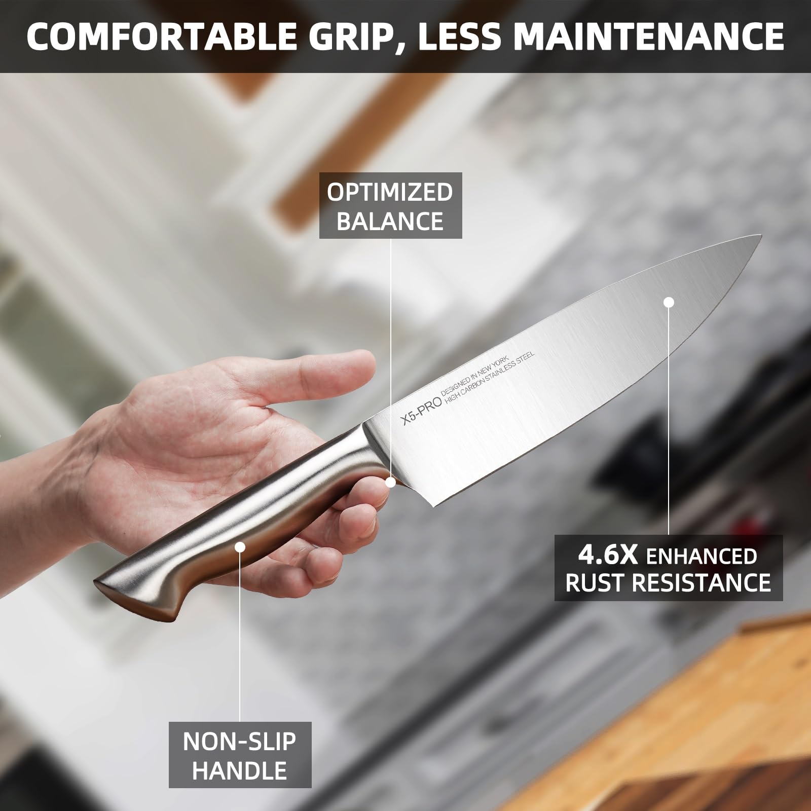 KnifeSaga Phantom Iris X5 bread knife in block for sturdy loaves