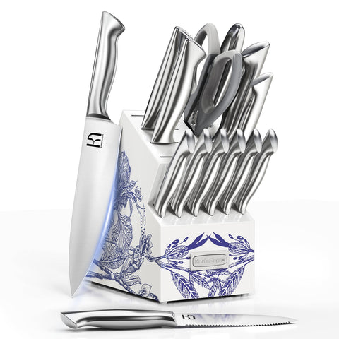 KnifeSaga Phantom Iris X5 block set front view showcasing organized premium blades