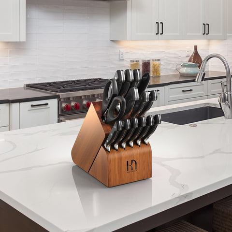 KnifeSaga sharpening steel included in block for quick edge refresh.