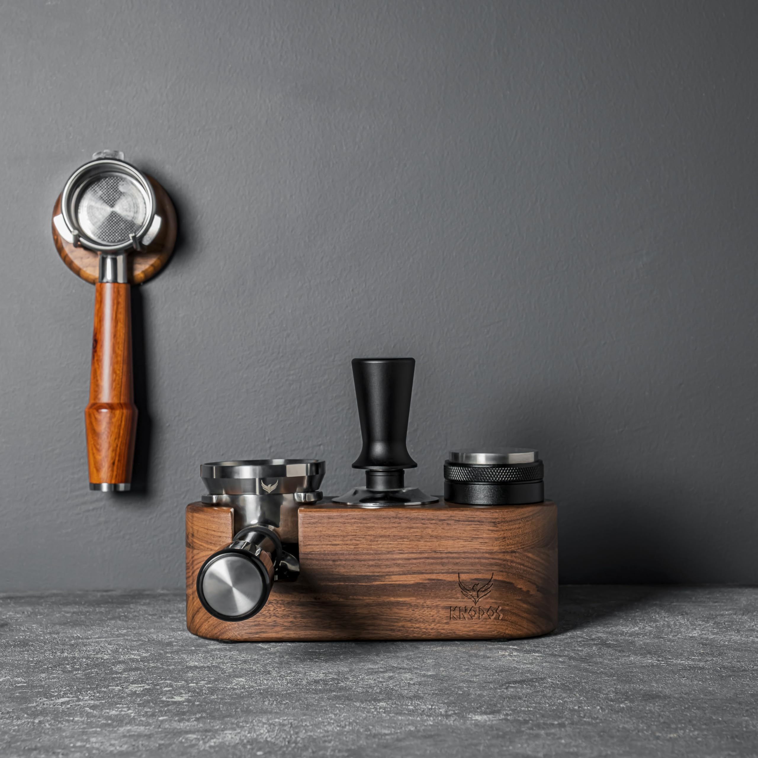 KNODOS cohesive rosewood accessories add style and unity to your coffee setup