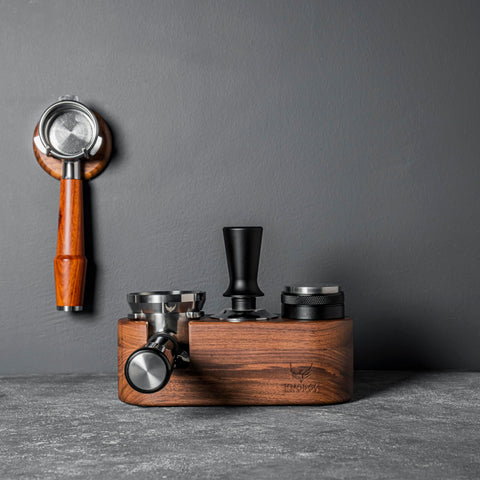 KNODOS cohesive rosewood accessories add style and unity to your coffee setup