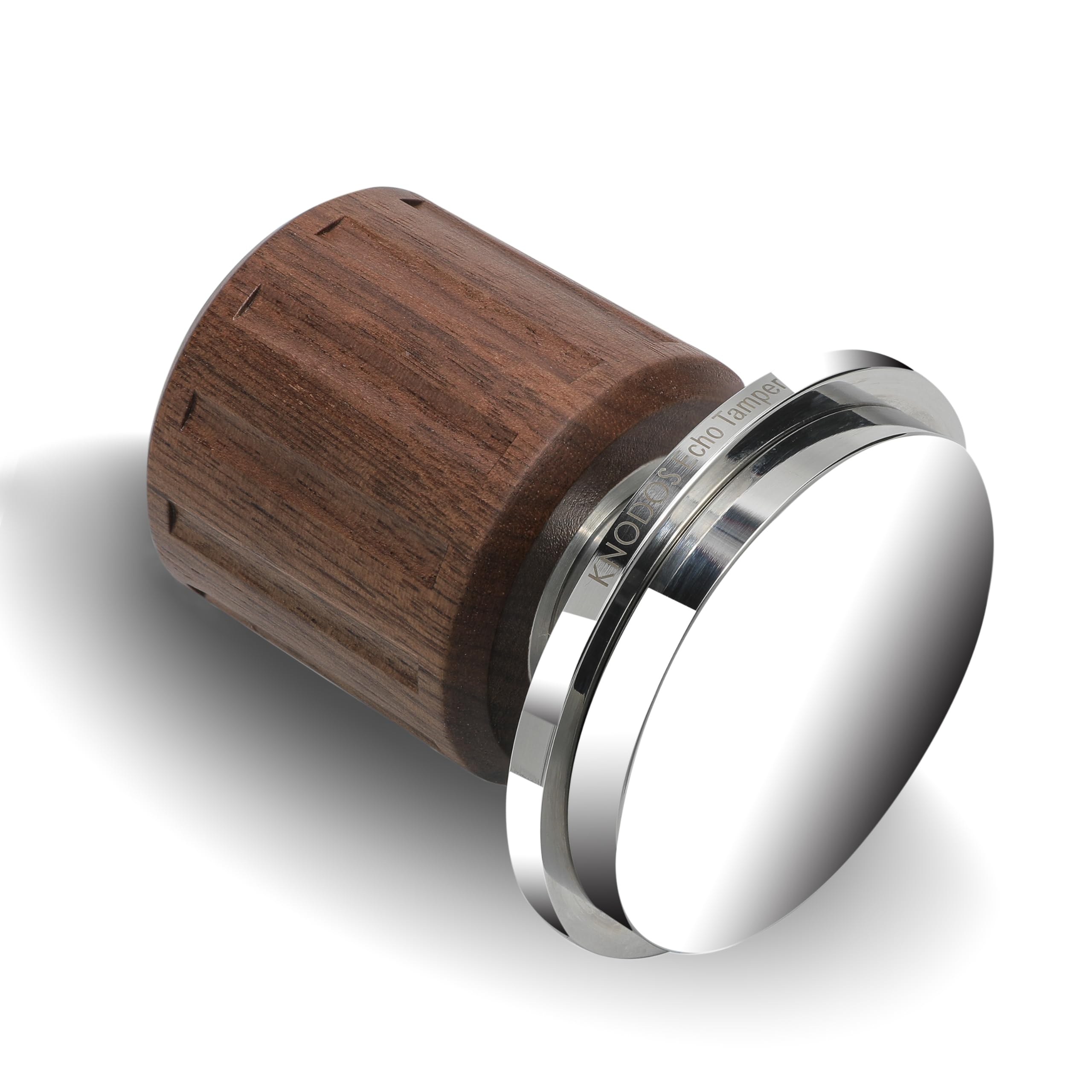 KNODOS Echo Tamper in-use with Breville portafilter for reliable tamping