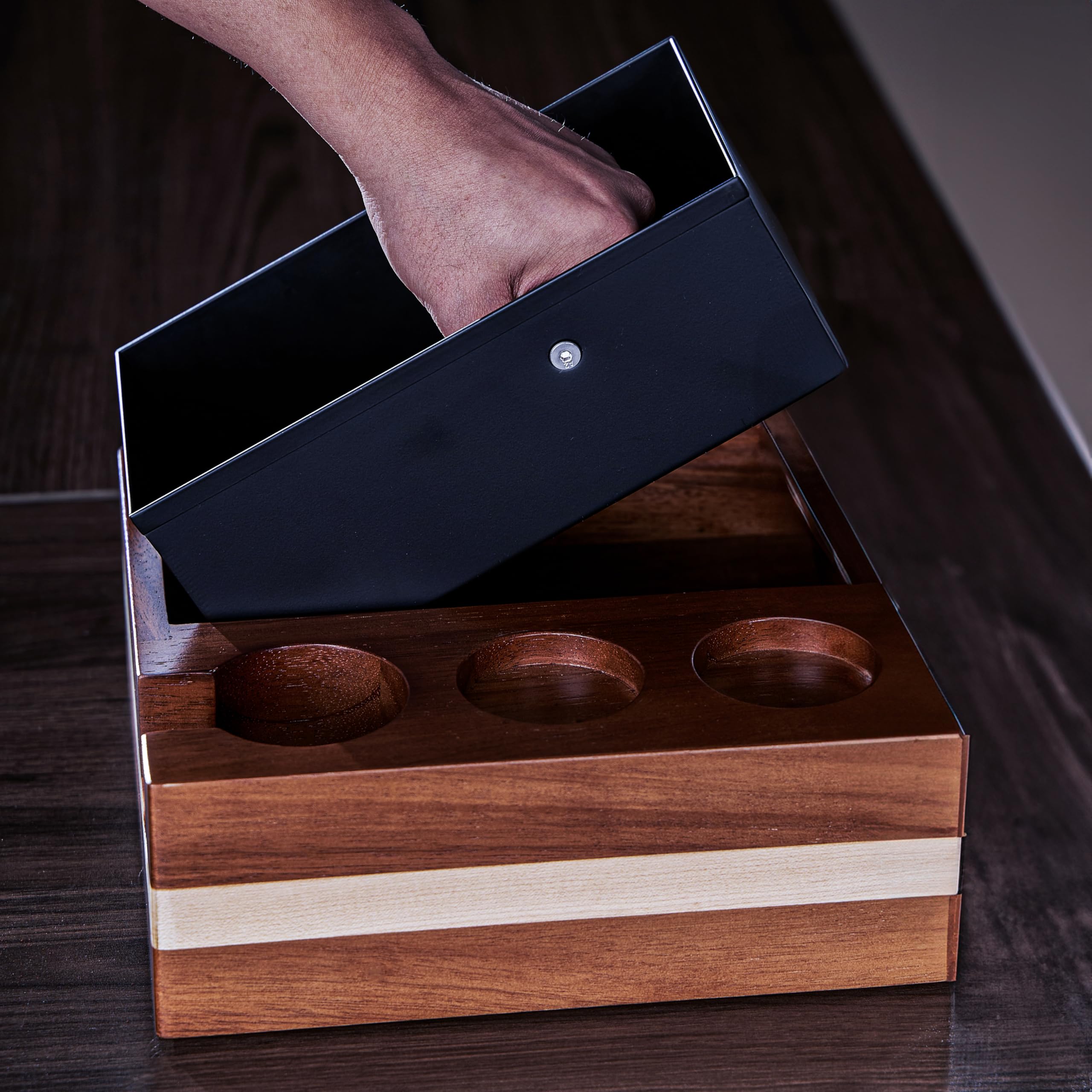 KNODOS organized barista setup keeps tamper and tools within reach