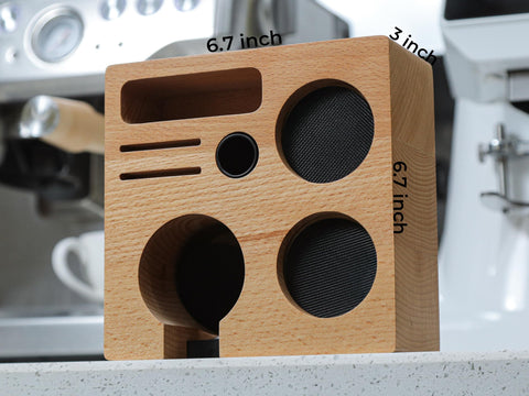 Detail of KNODOS 54mm beech wood finish for an elegant coffee corner