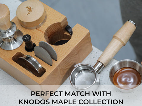 KNODOS 54mm station tool slots holding tamper, distributor, and funnel