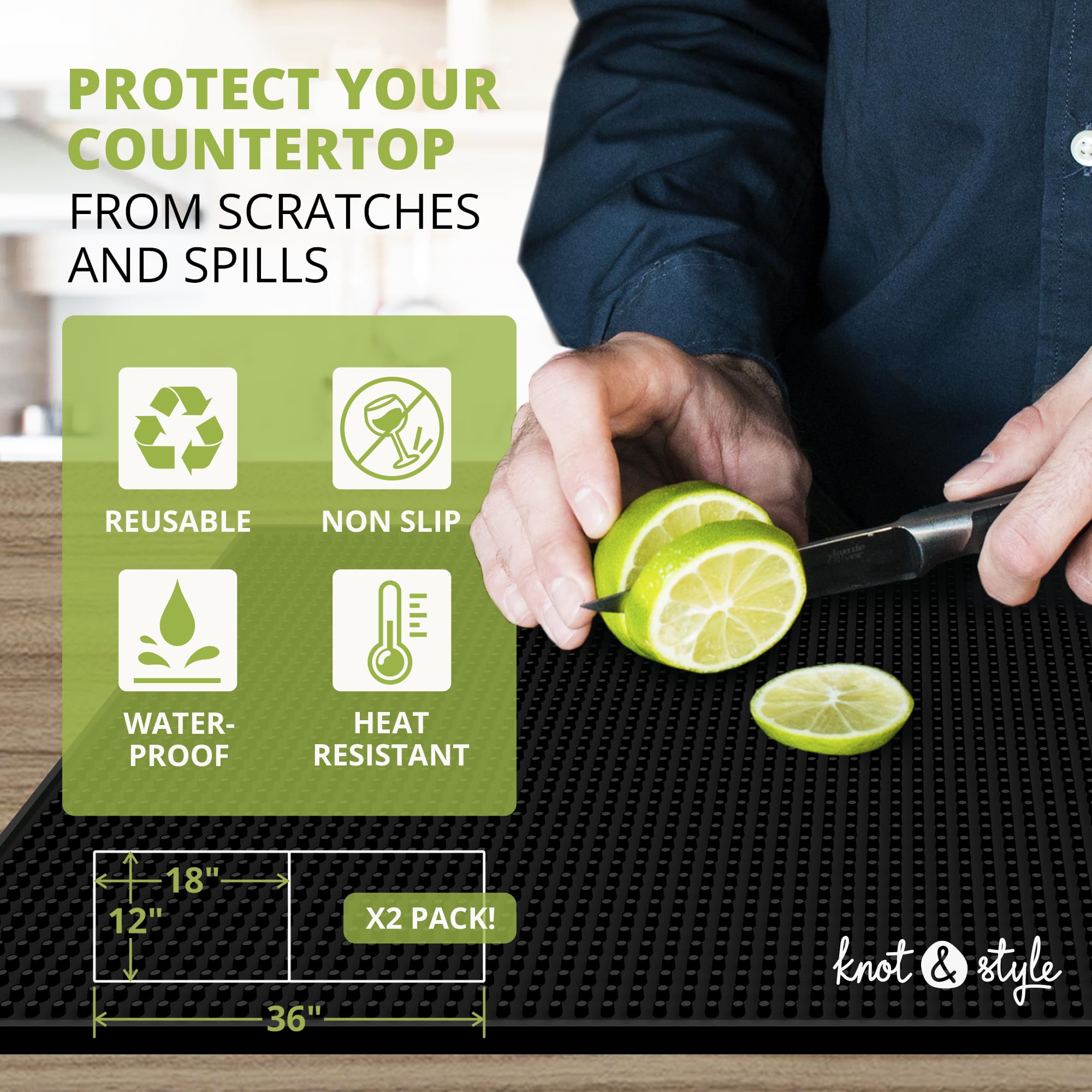 Dishwasher-safe bar mats simplify cleanup after mixing cocktails.