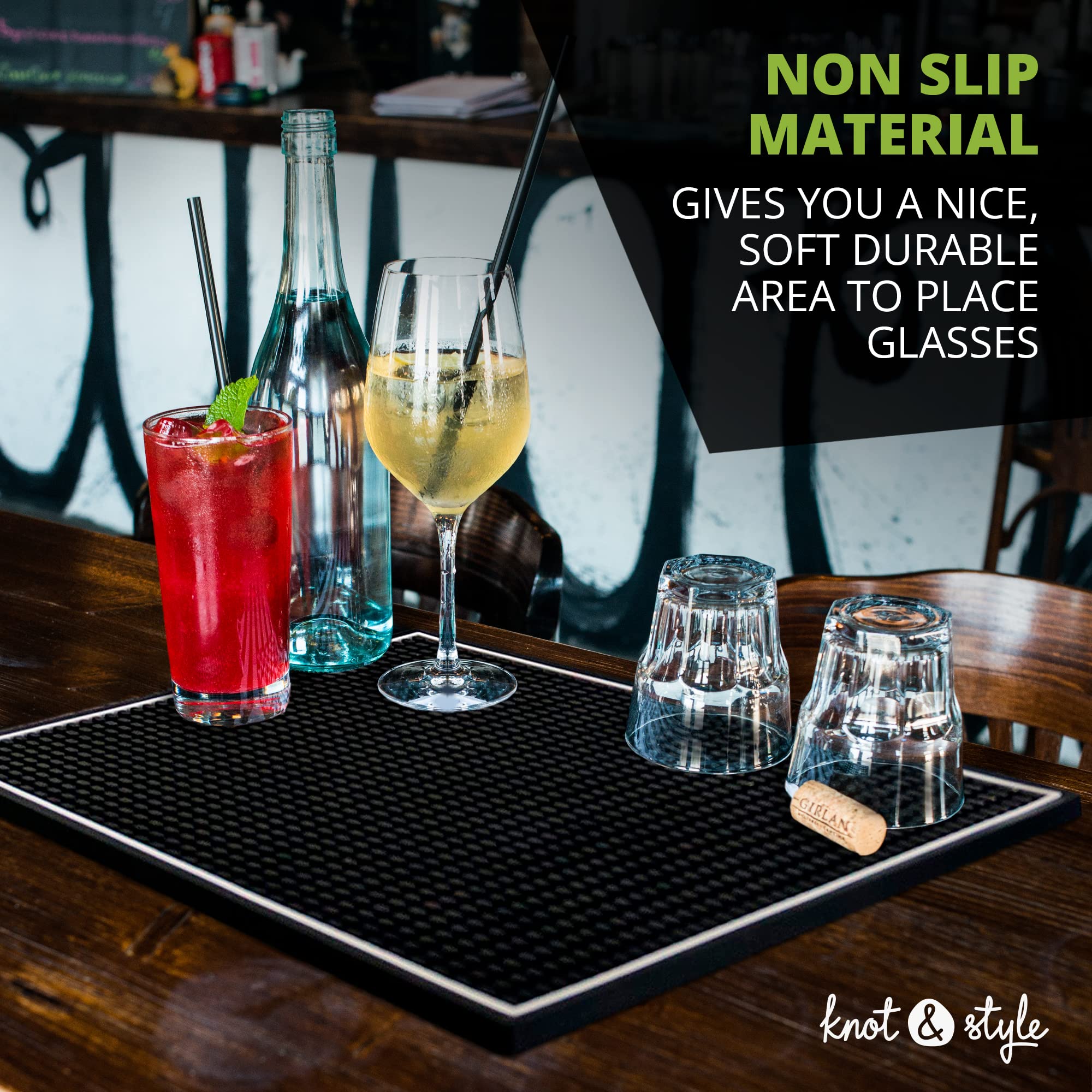Knot and Style bar mat enhances home bar decor with style.