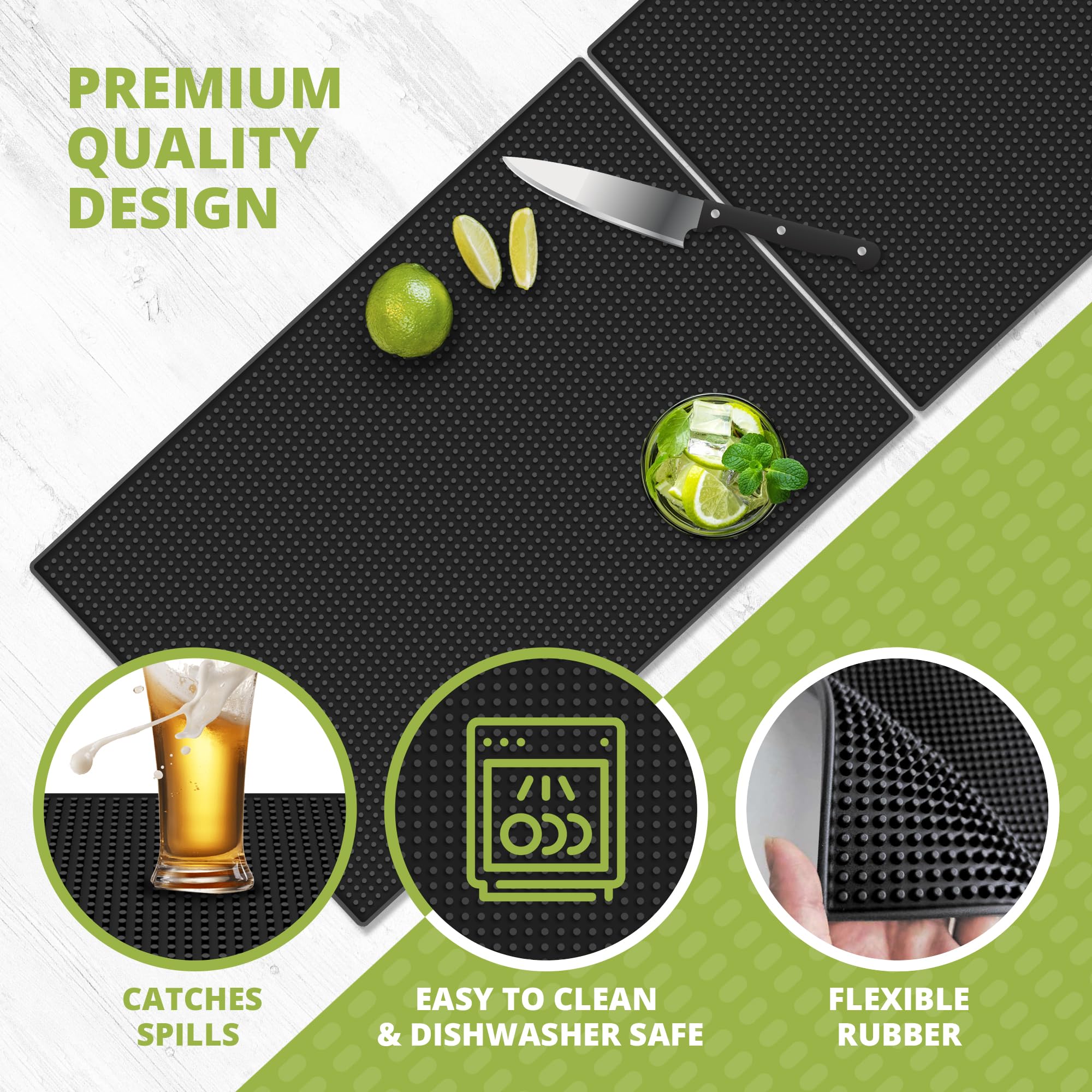 Sleek black design adds professional flair to home bars.