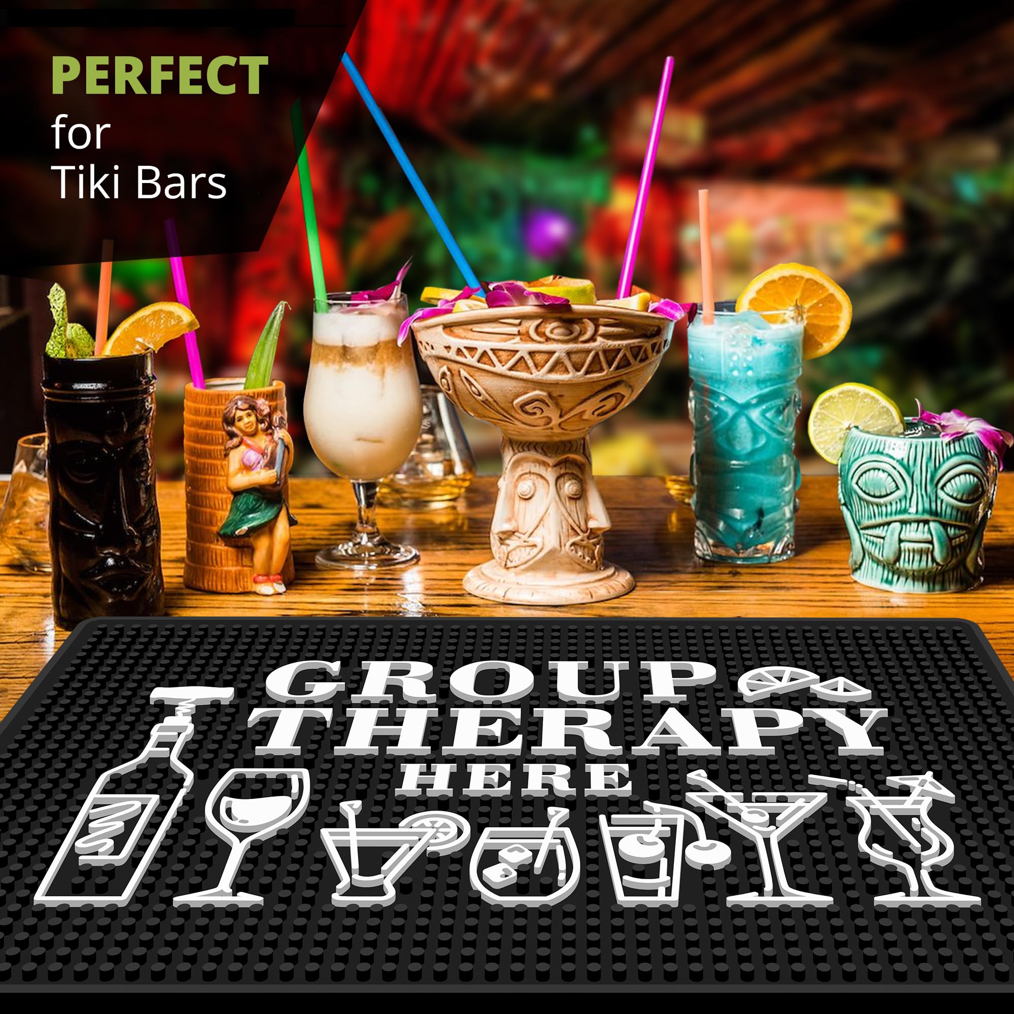 Knot and Style Group Therapy Bar Mat placed on a home bar for dry countertops