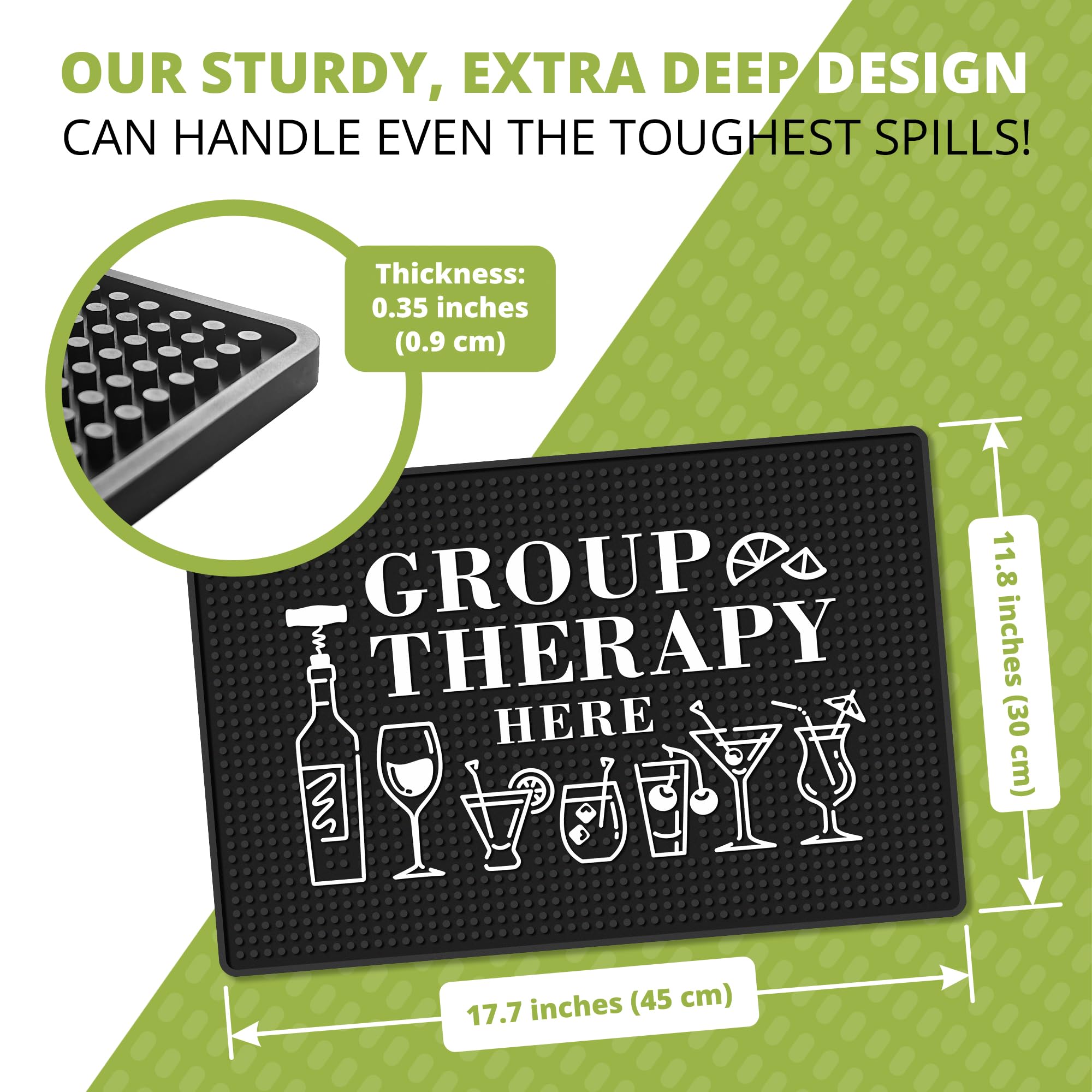 Knot and Style Group Therapy Bar Mat shown in a home bar setup