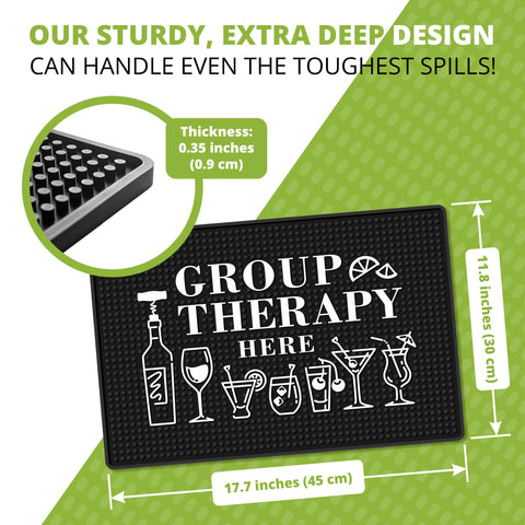 Knot and Style Group Therapy Bar Mat shown in a home bar setup