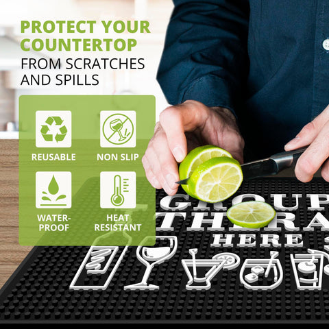 Knot and Style Group Therapy Bar Mat with non-slip base for stable glassware