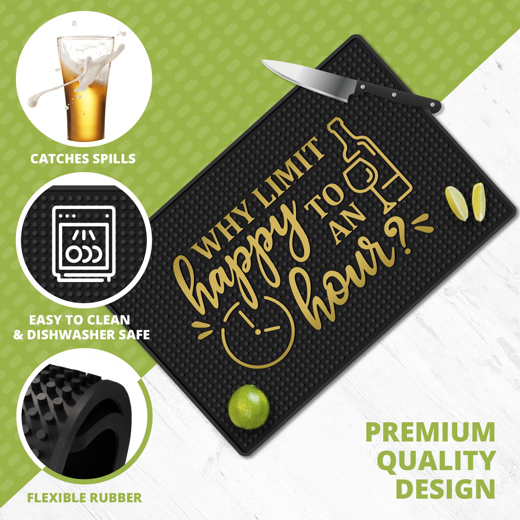 Knot and Style bar mat durable construction withstands daily bartending