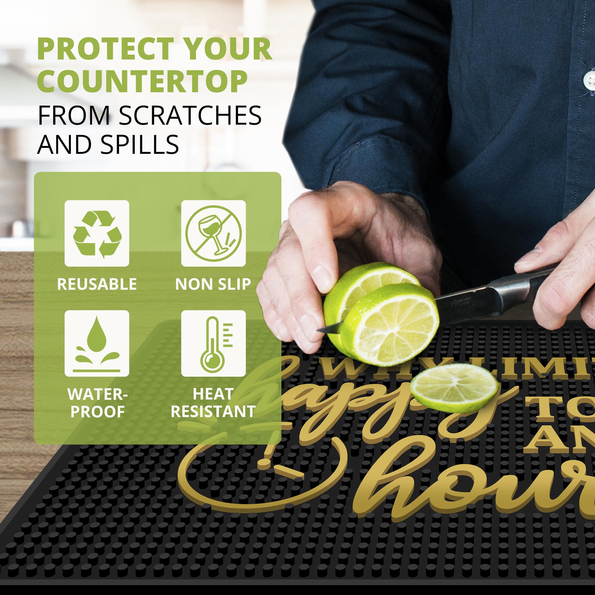 Knot and Style bar mat non-slip surface keeps glasses steady