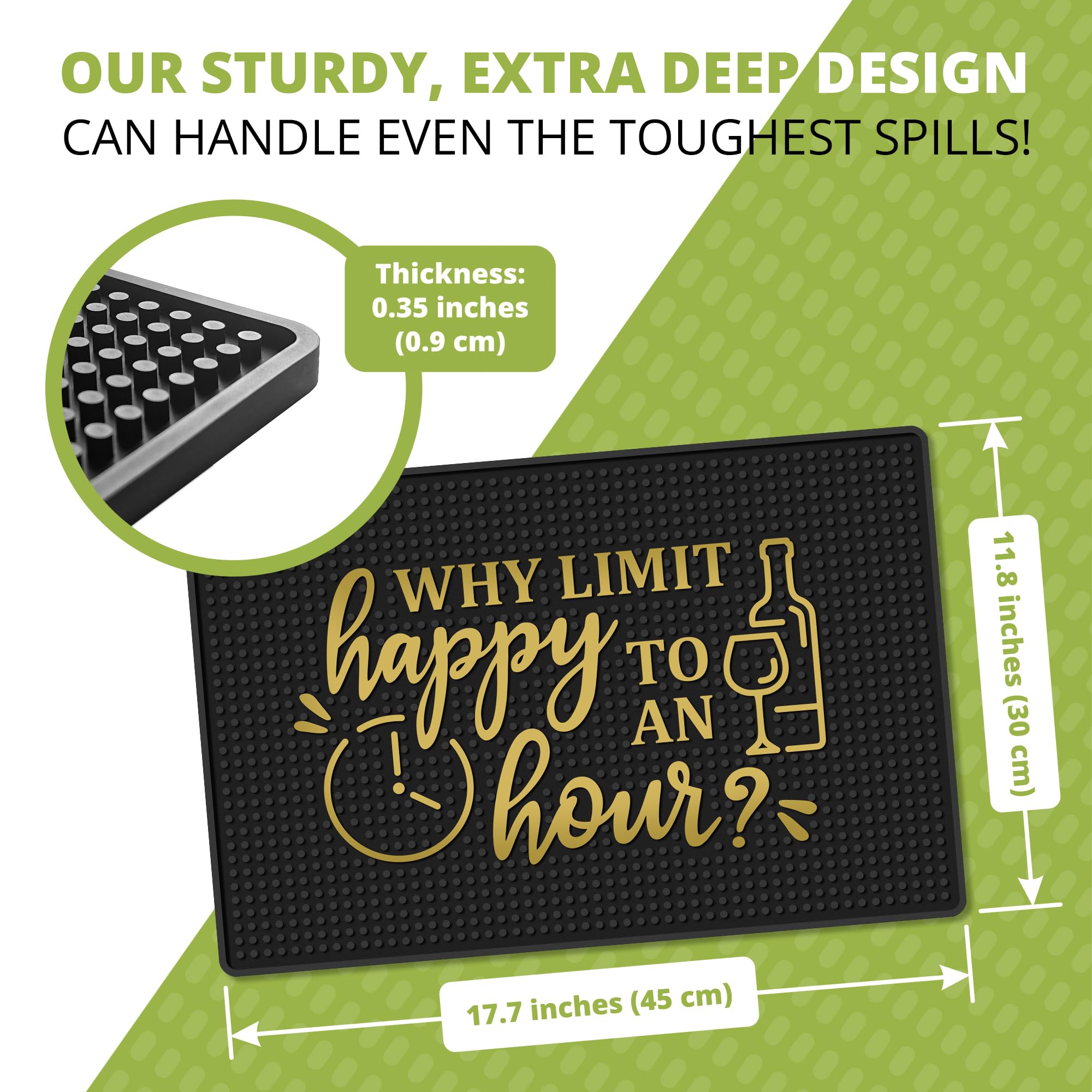 Knot and Style bar mat spill-proof design reduces counter messes