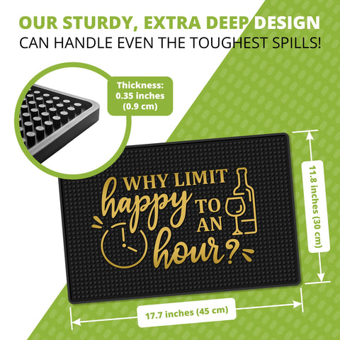 Knot and Style bar mat spill-proof design reduces counter messes