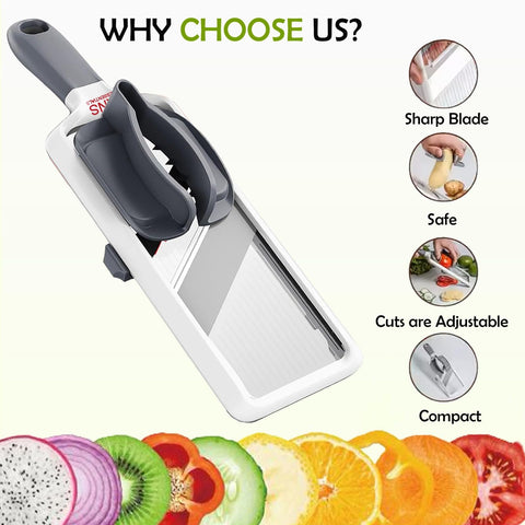 KNS ESSENTIALS Mandoline Slicer yields 4mm slices for hearty sides.