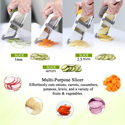 KNS ESSENTIALS Mandoline Slicer features a non-slip base for steady slicing.