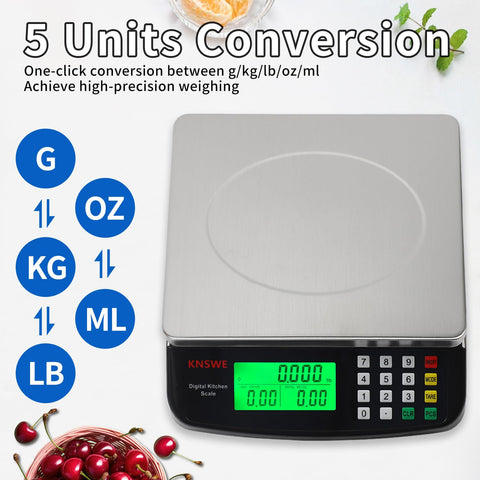 KNSWE Large Kitchen Scale stainless platform ensures easy cleaning and food contact.