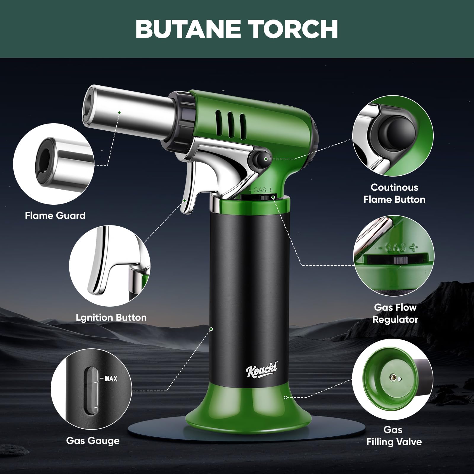Koackl torch safety lock prevents accidental ignition during handling