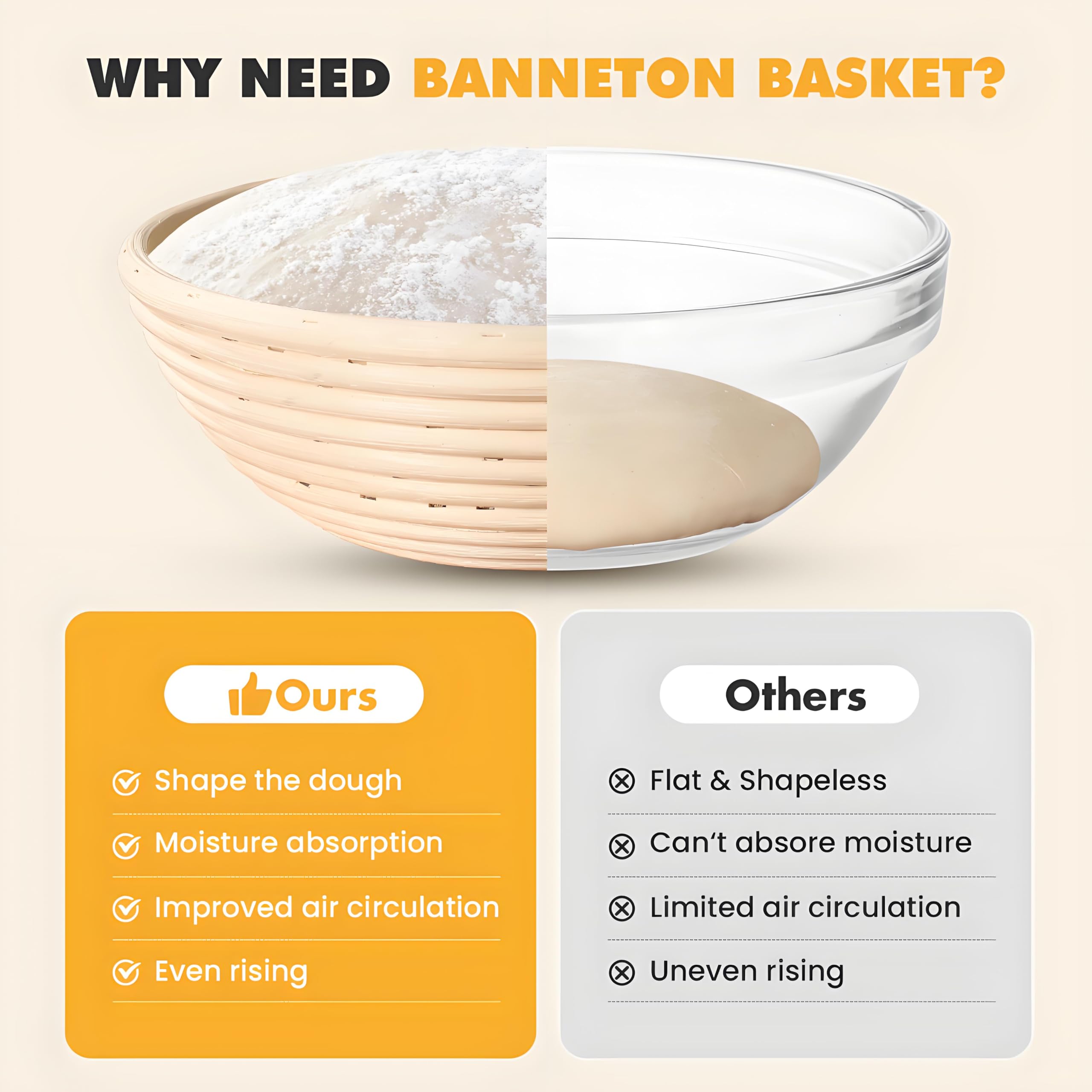 Koackl handmade rattan basket showcases natural texture for artisanal loaves.
