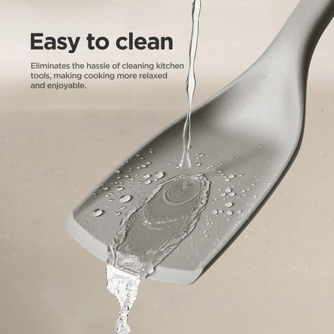 KOBACH silicone spatulas in a non-stick pan showing easy lifting and turning