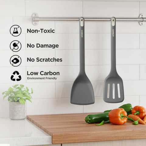KOBACH slotted silicone spatula draining liquids for healthier meals