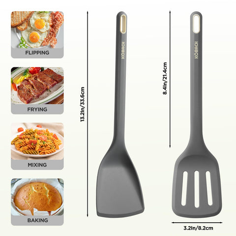 KOBACH solid turner silicone spatula designed for smooth turning on non-stick pans