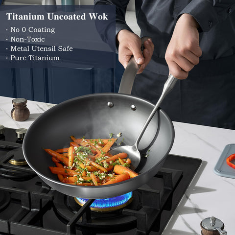KOBACH titanium wok with riveted handle for durable, comfortable grip