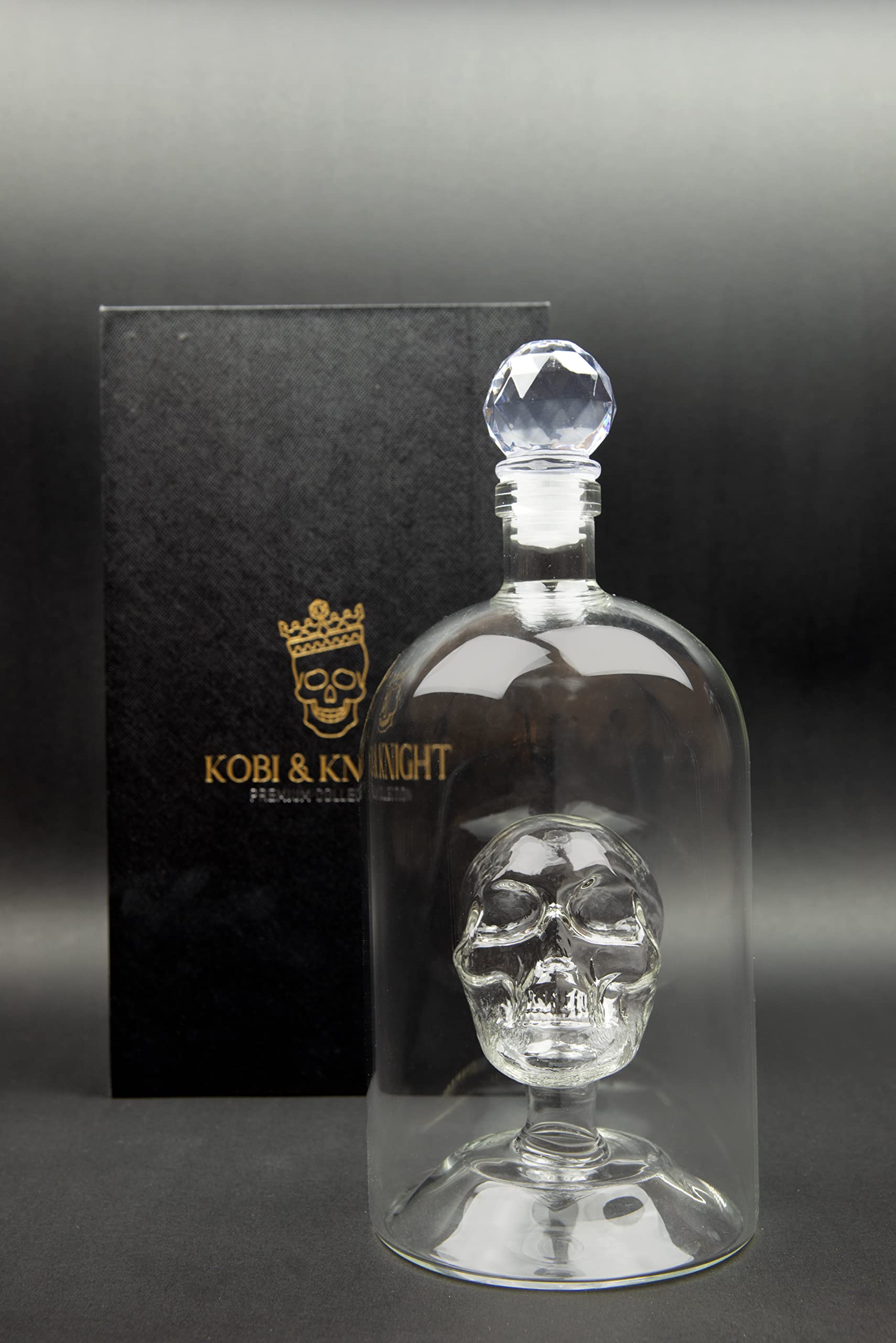 Artisan hand-made glass features the skull motif for a dramatic bar centerpiece