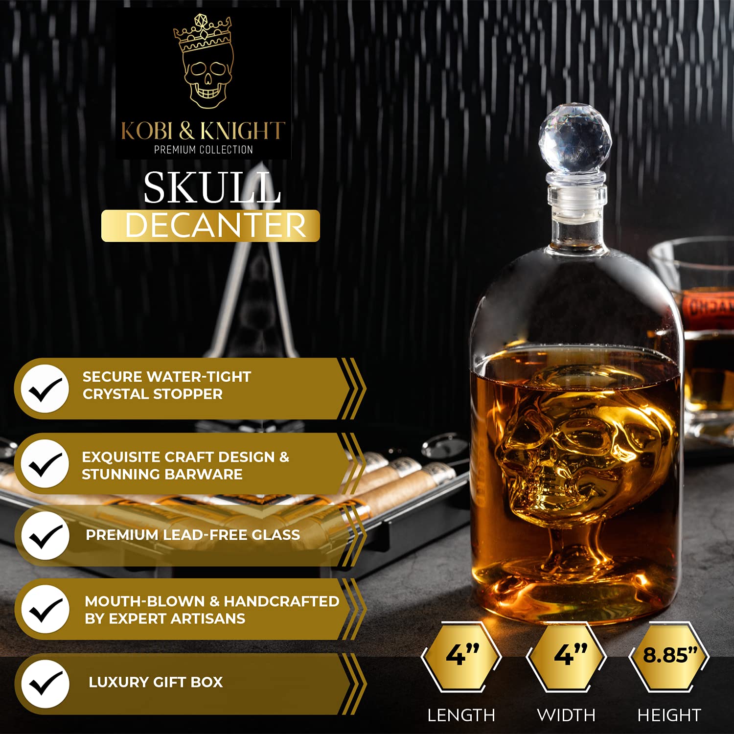 Kobi & Knight skull decanter in deluxe gift box ready for gifting
