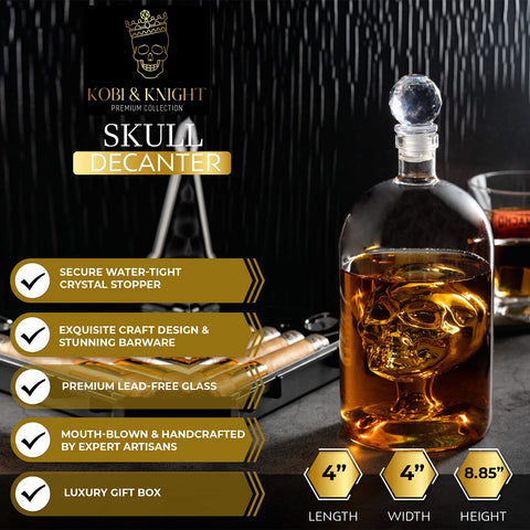 Kobi & Knight skull decanter in deluxe gift box ready for gifting