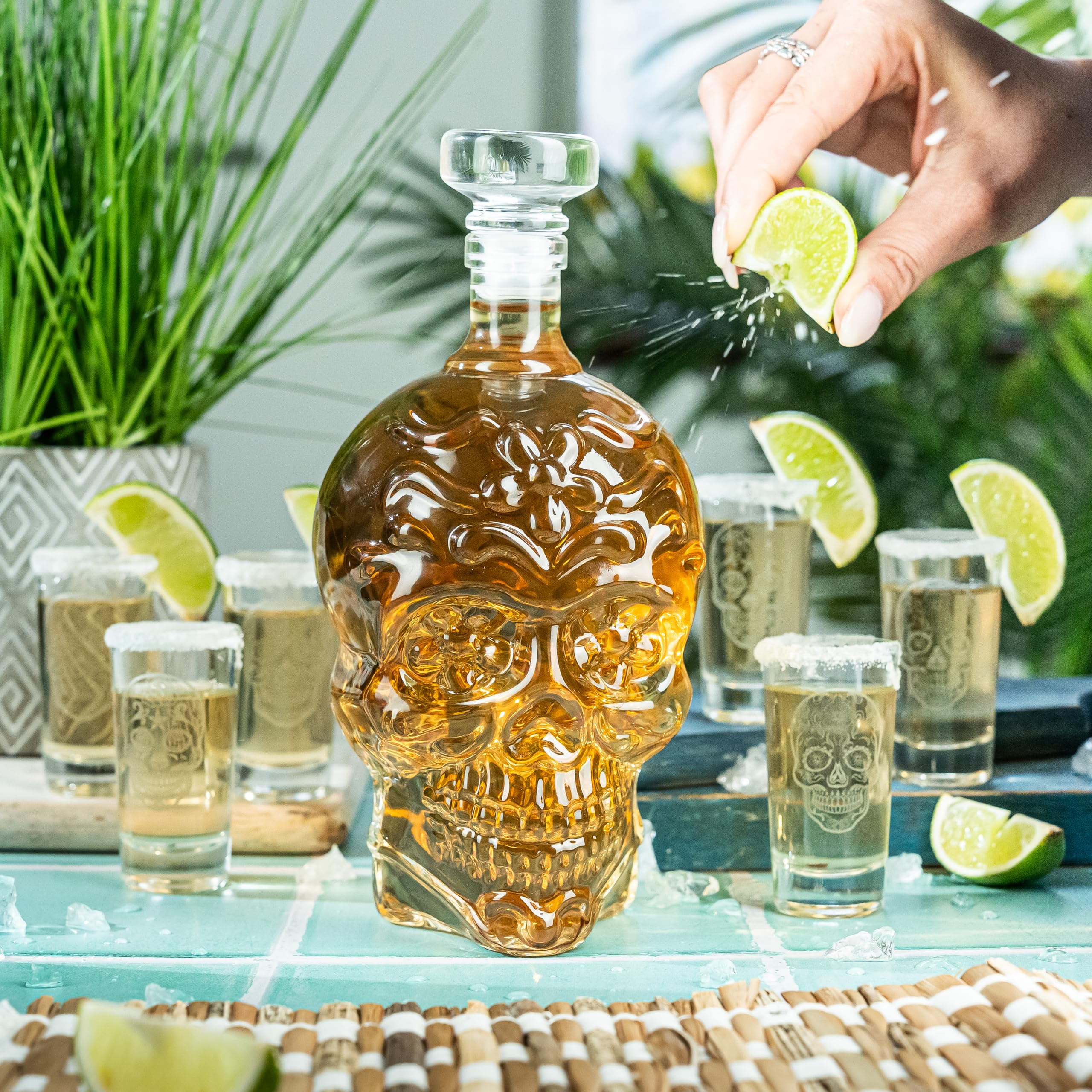 Kobi & Knight six shot glasses with laser-engraved skull designs