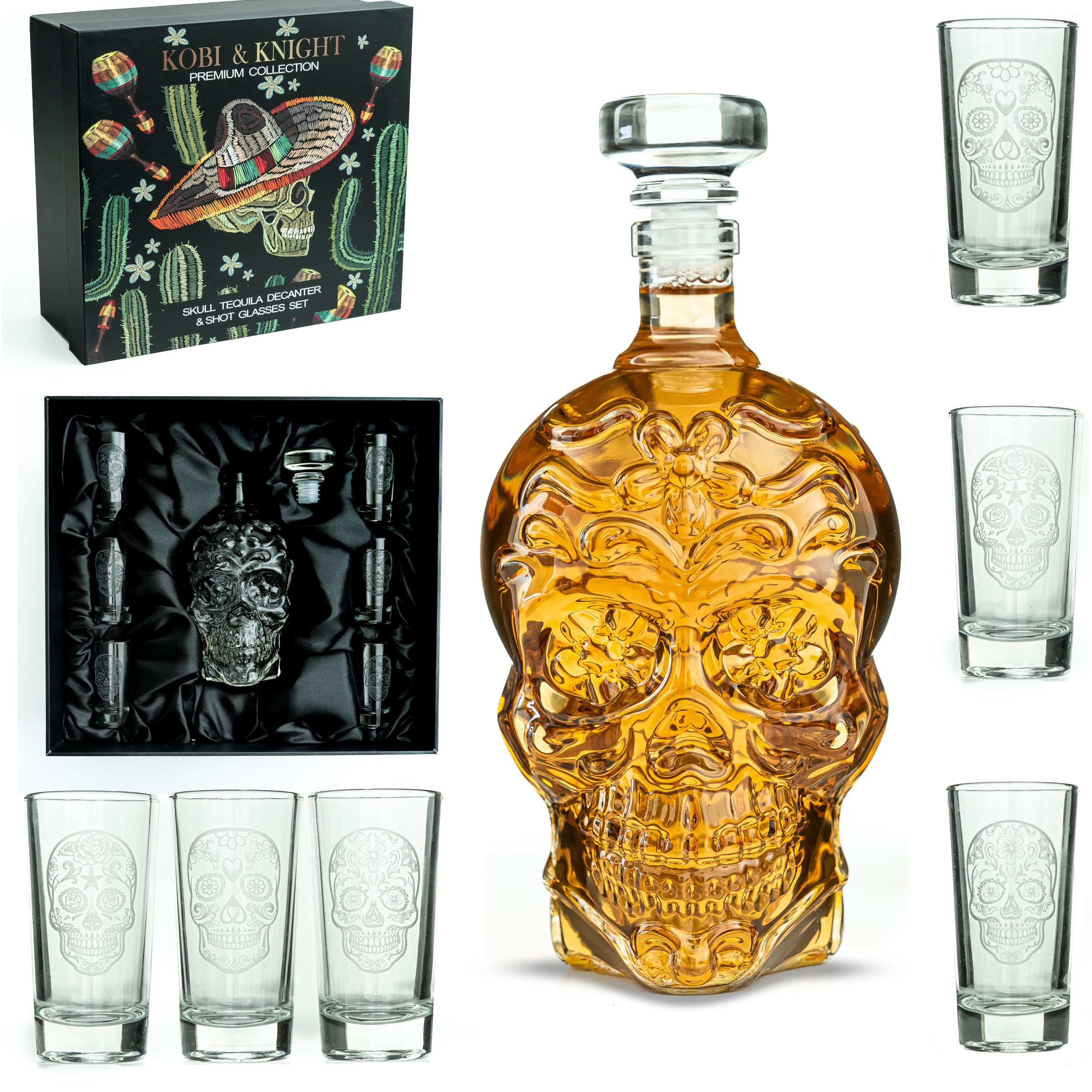Kobi & Knight skull decanter with 25 oz capacity for premium tequila