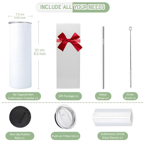 Kocdam eight-pack sublimation tumbler side view ideal for photo wrap designs