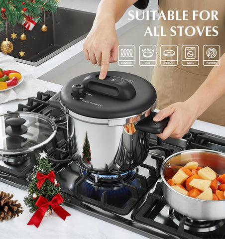 KOCH SYSTEME CS 3-in-1: pressure cook, steam, simmer with rack and lid.