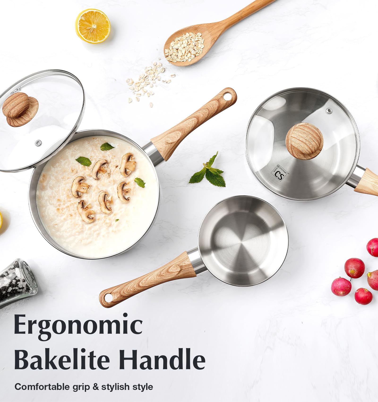 KOCH SYSTEME CS bakelite handle stays cool to touch during cooking